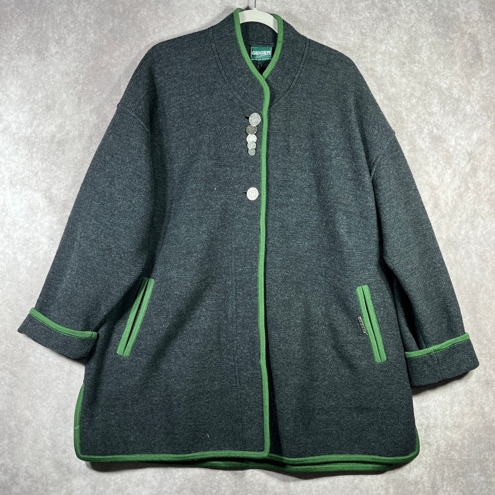Geiger Jacket Womens Size 36 Gray Pure New Wool‎ Button Front Pockets Career